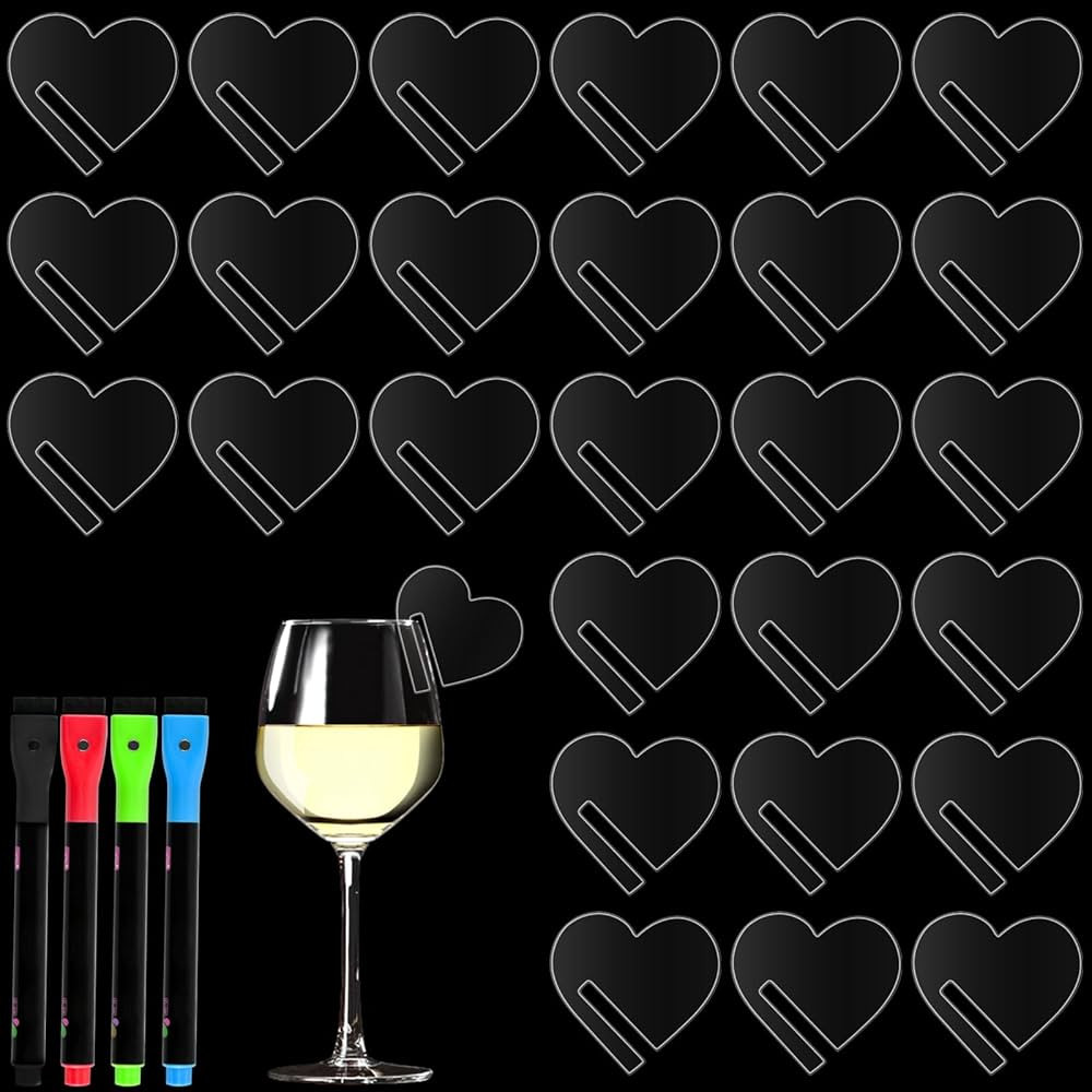 120 Pcs Acrylic Disc Drink Tags, Heart Shaped Cocktail Drinking Tags Blank, DIY Wine Drink Names ... | Amazon (US)