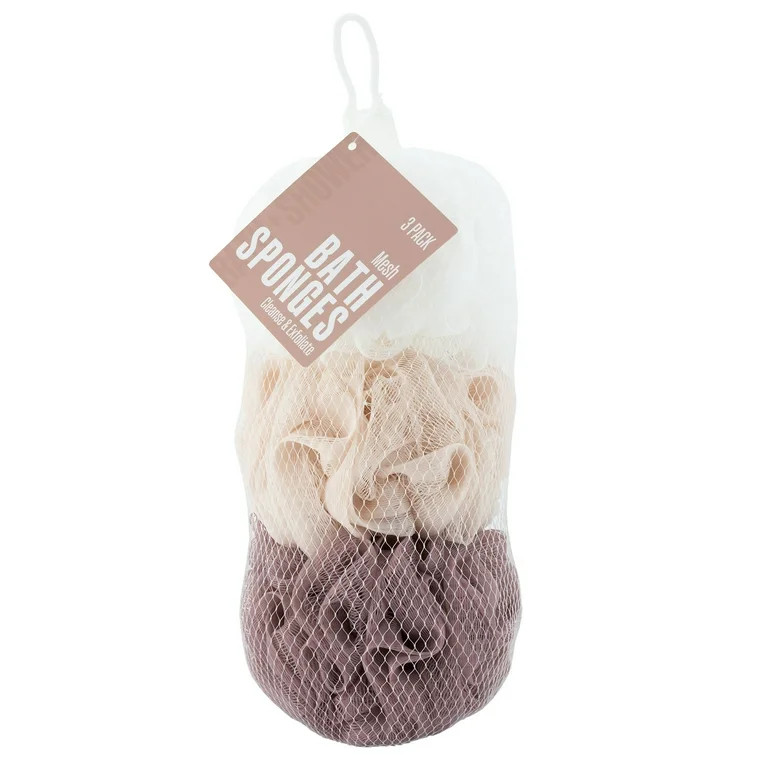 Equate Mesh Bath Sponges, Multicolor, 3 Count, Loofahs & Poufs for Gentle Exfoliation | Walmart (US)