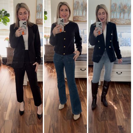 #walmartpartner Sharing three ways to wear a “jacket” this season-whether it’s a blazer or a cardigan, casual or to the office, with everything from @Walmart!

Sizing-all tops are size XS
Pants/Jeans are all size 2

Work outfit, preppy style, winter outfits, spring outfits, fashion over 40, fashion over 50 

#LTKover40 #LTKworkwear #LTKfindsunder50