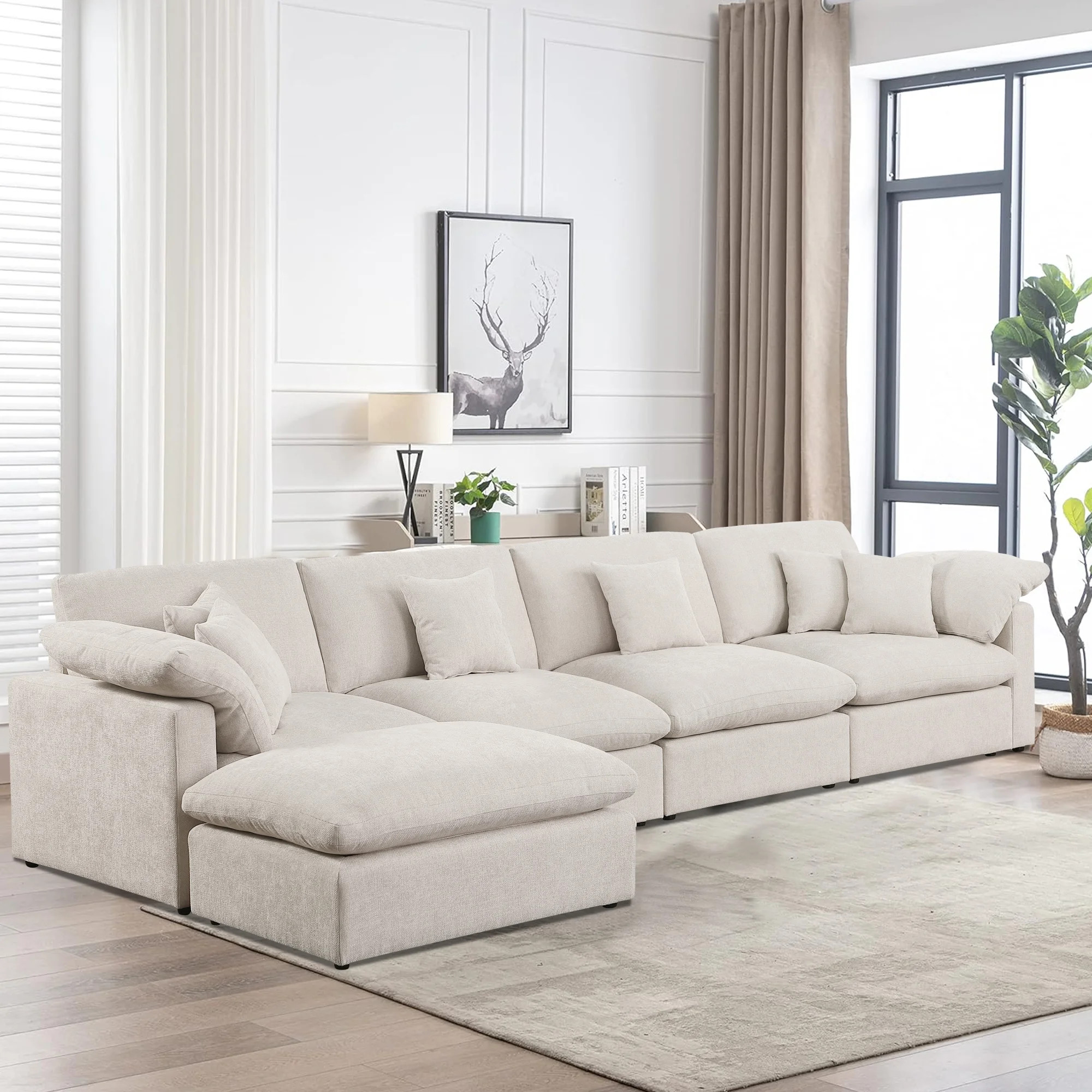 Fitz Luxurious Chenille Fabric 4-Piece Modular Sectional Sofa with Ottoman | Wayfair North America