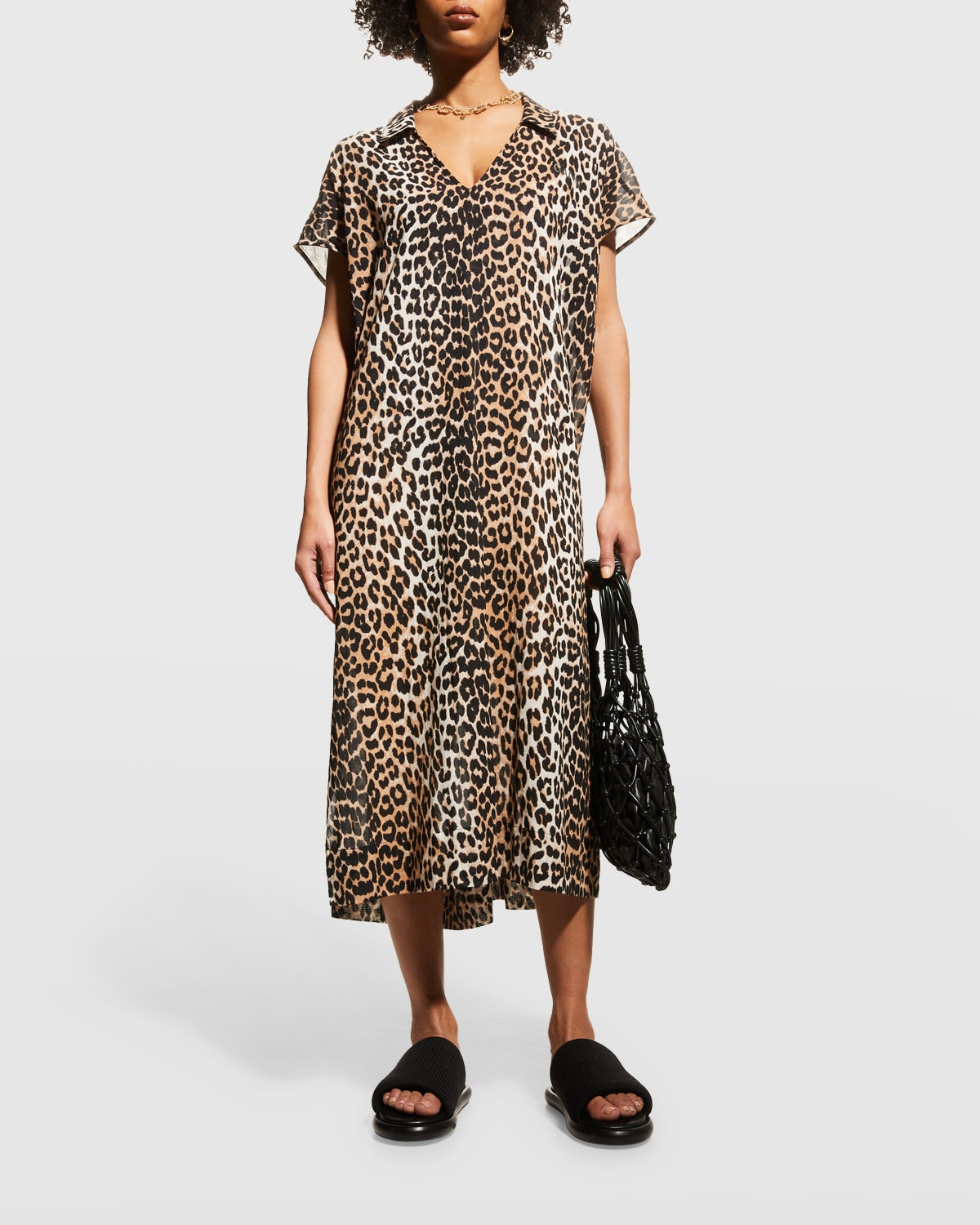 Light Cotton Leopard-Print Caftan Dress | Neiman Marcus