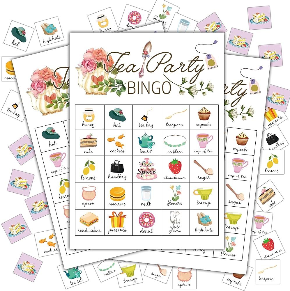Tea Party Bingo Cards, Tea Bridal Party Games Bingo Cards, School Party, Birthday, Garden Tea Par... | Amazon (US)