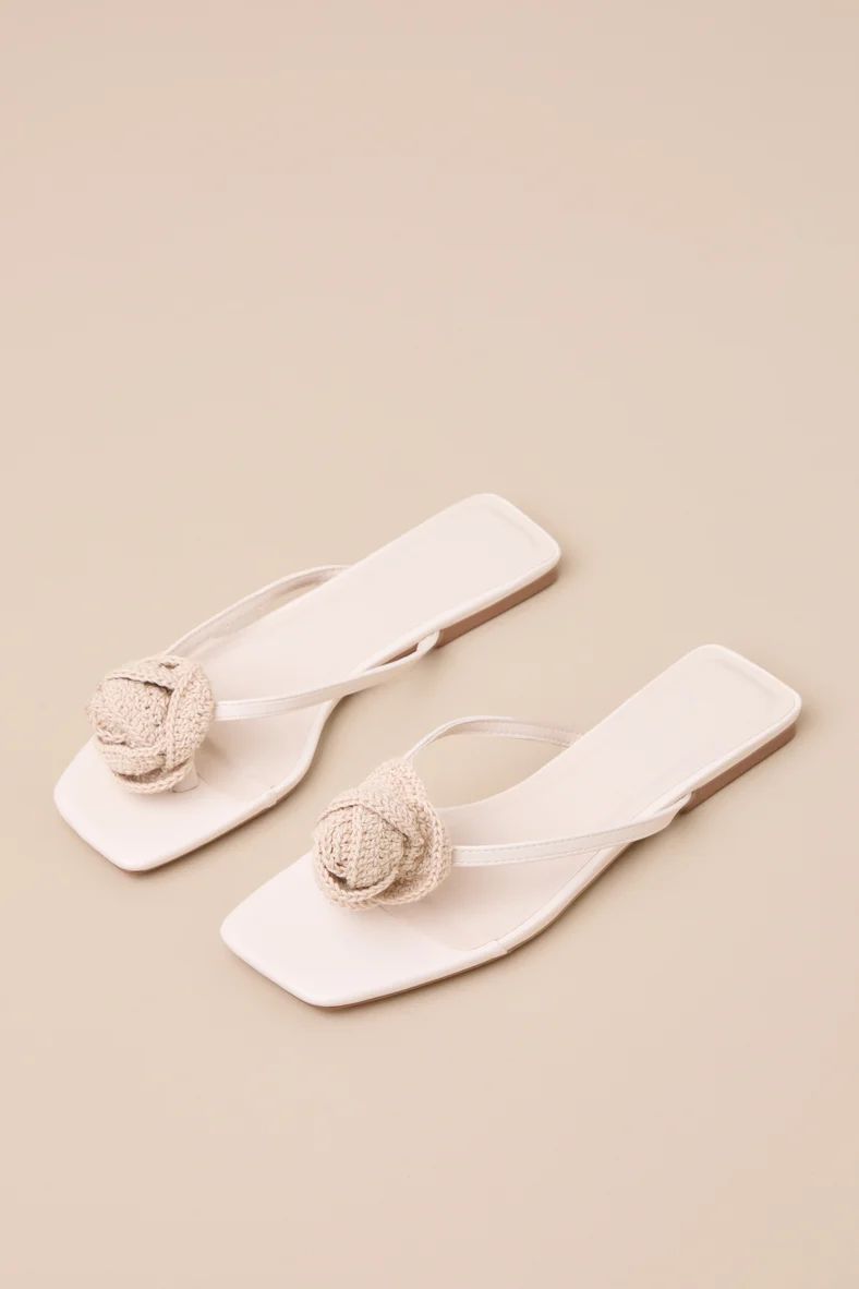 Idella Cream Crochet Rosette Flat Sandals | Lulus
