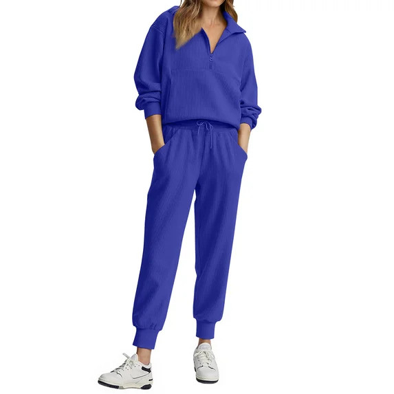 Fantaslook Womens 2 Piece Outfits Long Sleeve Half Zip Sweatsuits with Pockets Pullover Lounge Se... | Walmart (US)