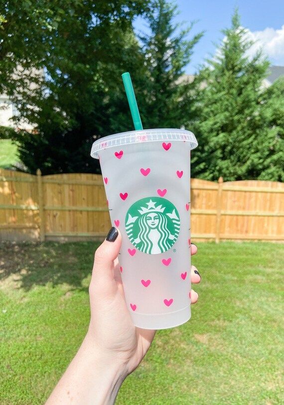 Valentines Day Starbucks Cold Cup With Hearts . Pink Hearts | Etsy | Etsy (US)