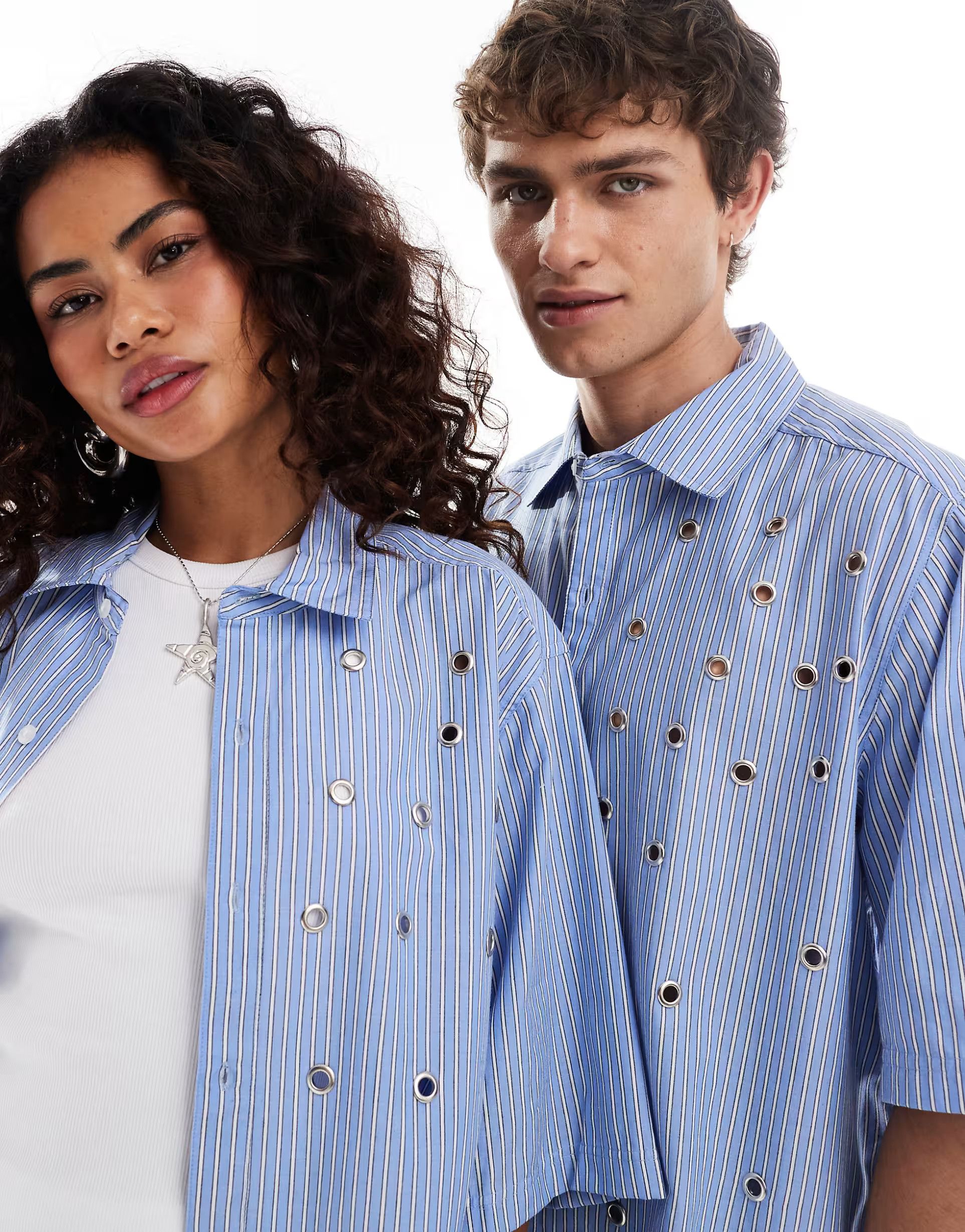 COLLUSION Unisex boxy shirt with grommet details in stripe | ASOS (Global)