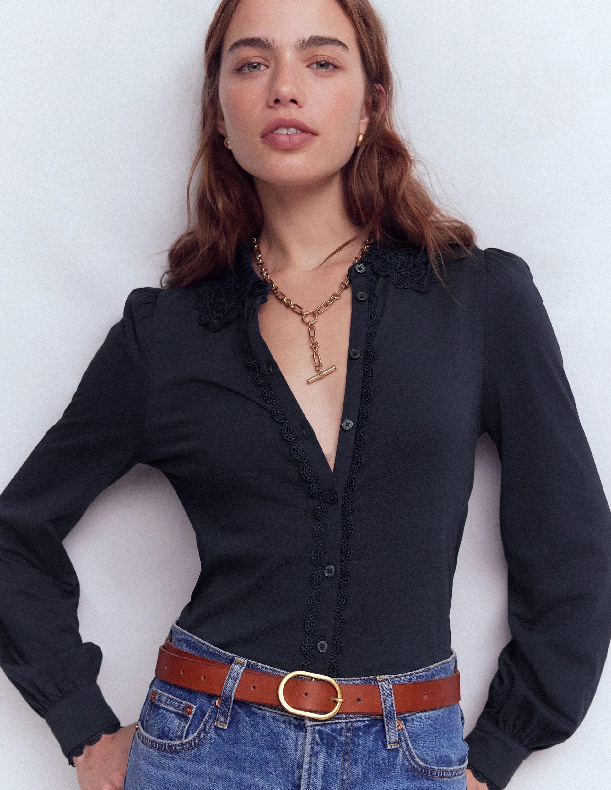 Lace Collar Blouse-Navy | Boden (US)