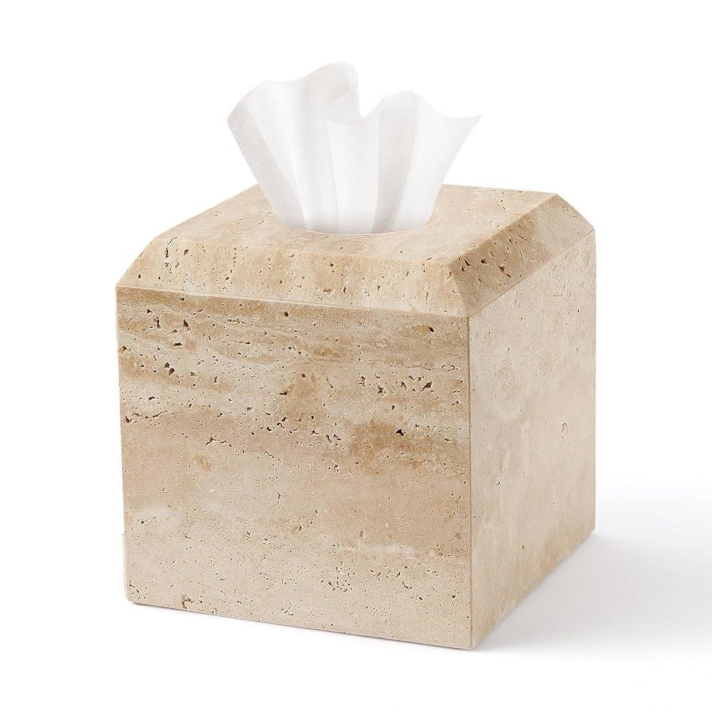WORHE Tissue Box Cover Italy Natural Travertine Stone Heavy Duty Square Facial Toilet Paper Holde... | Amazon (US)