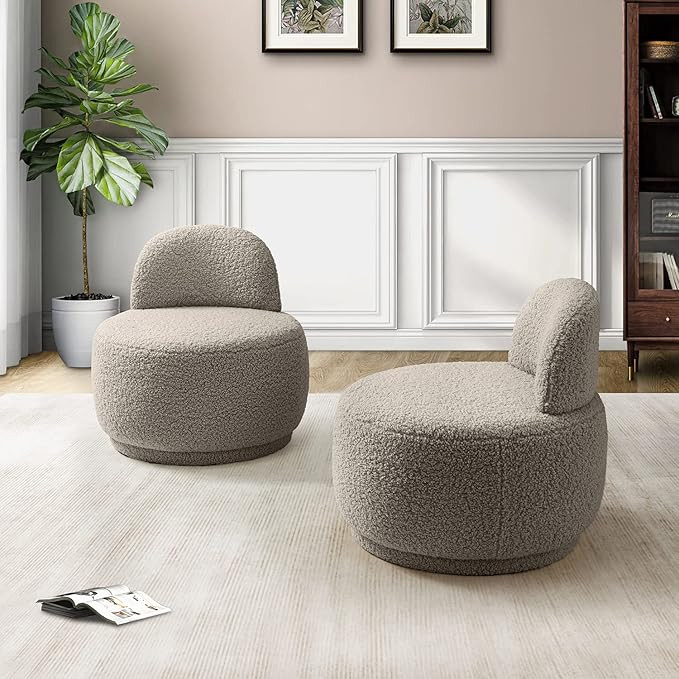 HULALA HOME Modern Sherpa Round Sofa Chair Set of 2, Teddy Plush Fur Fabric Accent Chair for Coff... | Amazon (US)