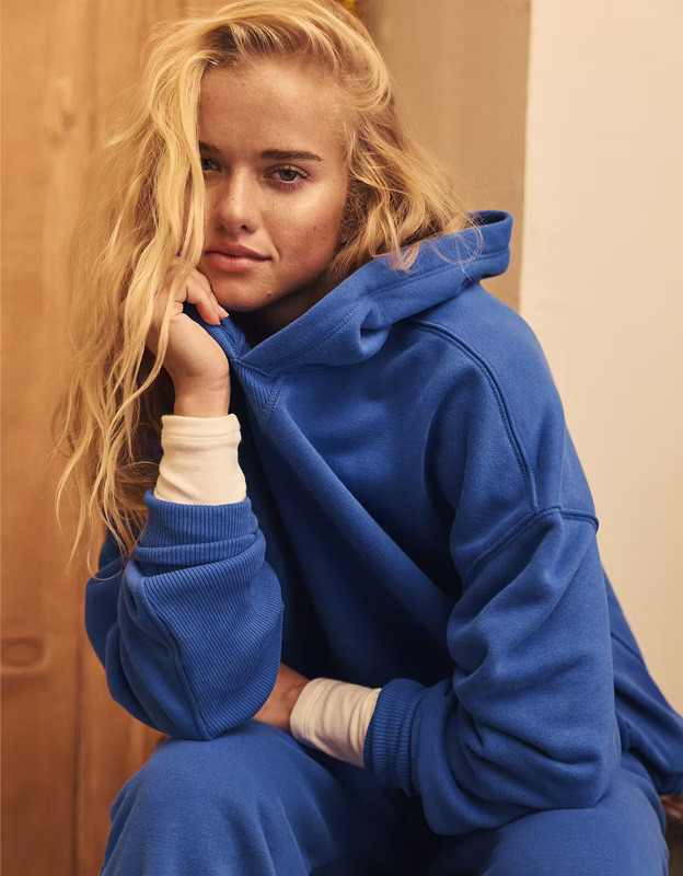 AE Everyday Luxe Oversized Hoodie Women's Gravity Blue XXS | American Eagle Outfitters (US & CA)