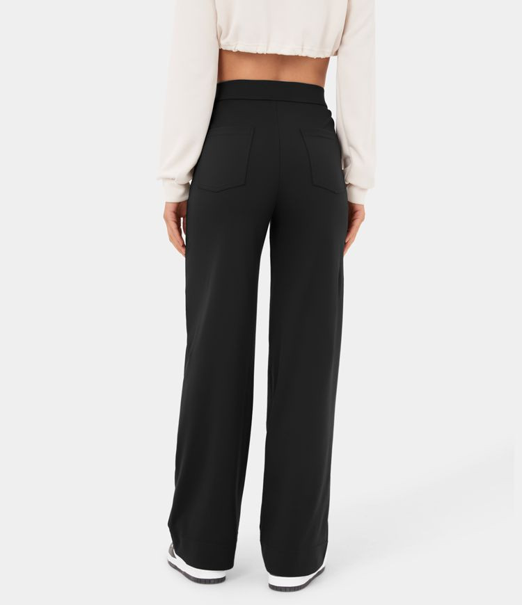 High Waisted Button Multiple Pockets Straight Leg Casual Pants | HALARA