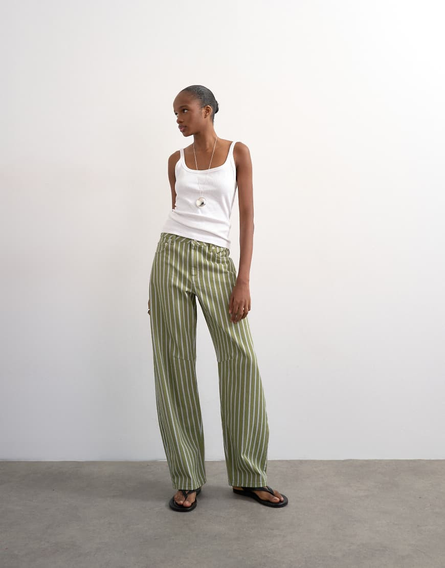 Topshop Barrel mid rise jean in green stripe-Multi | ASOS (Global)