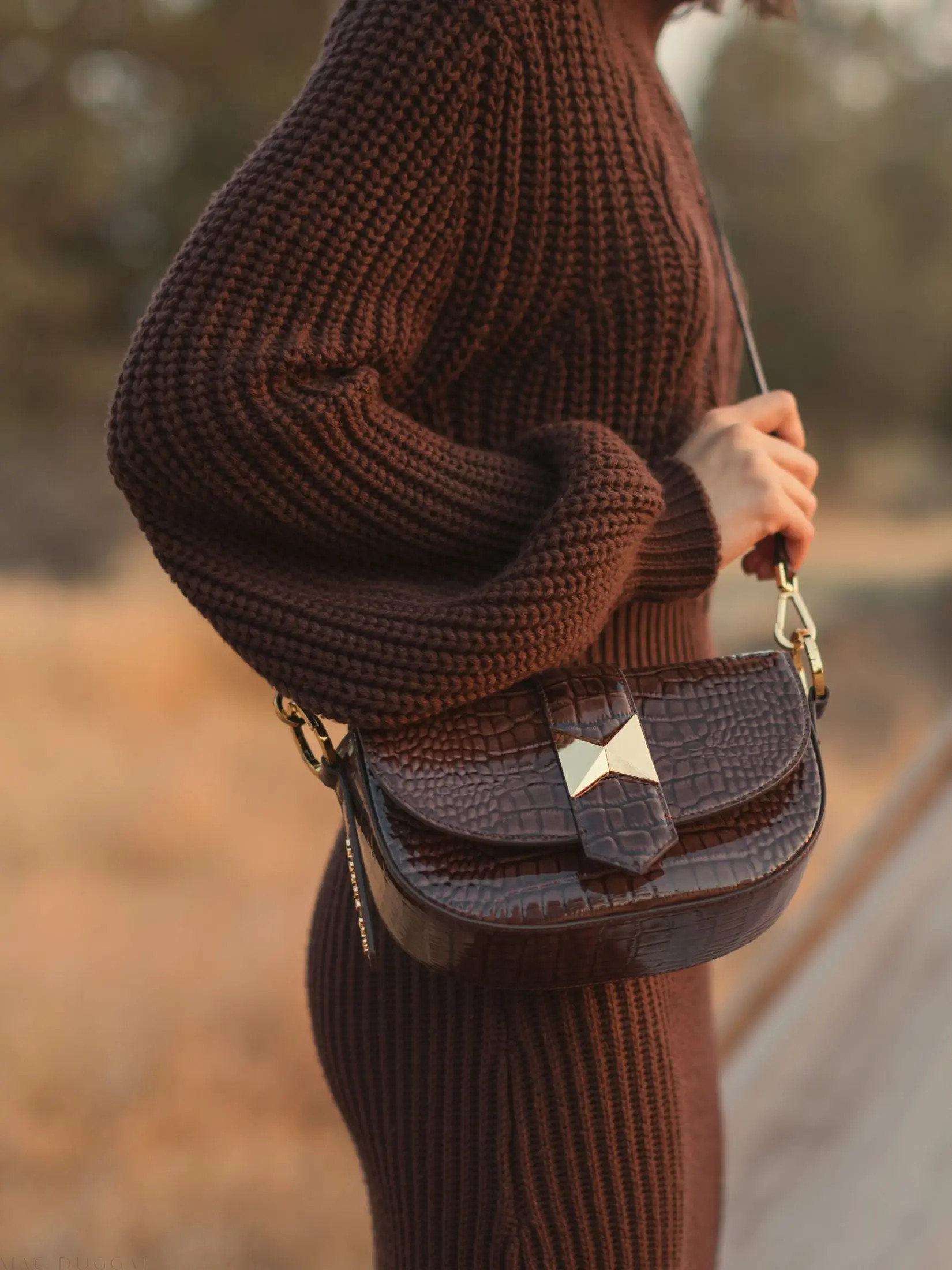 Crocodile Leather Saddle Bag With Gold Hardware - Mac Duggal | Mac Duggal