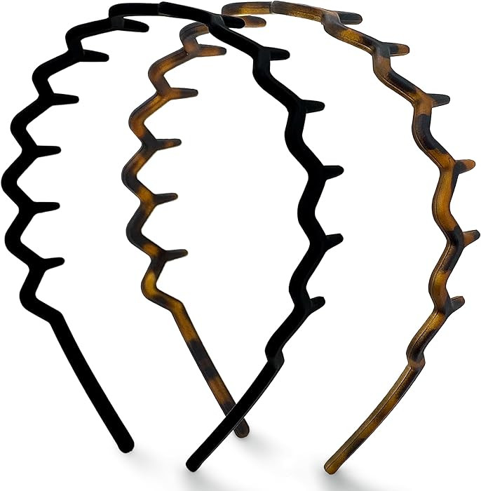 Kitsch Zig Zag Headbands, Recycled Plastic, Tortoise & Black, 2 pcs | Amazon (US)