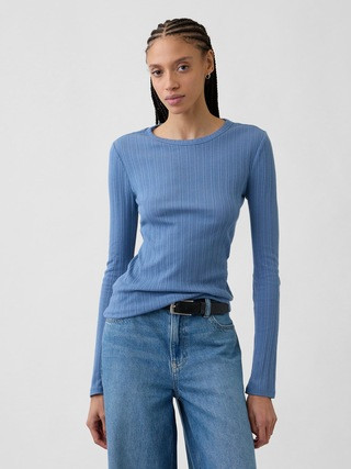 Ribbed Pointelle Crewneck T-Shirt | Gap Factory
