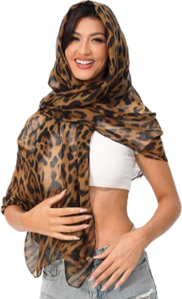 Leopard Print Shawls and Wraps for Womens Cheetah Hijab Scarf Voile Sheer Beach Scarves Sunscreen... | Amazon (US)