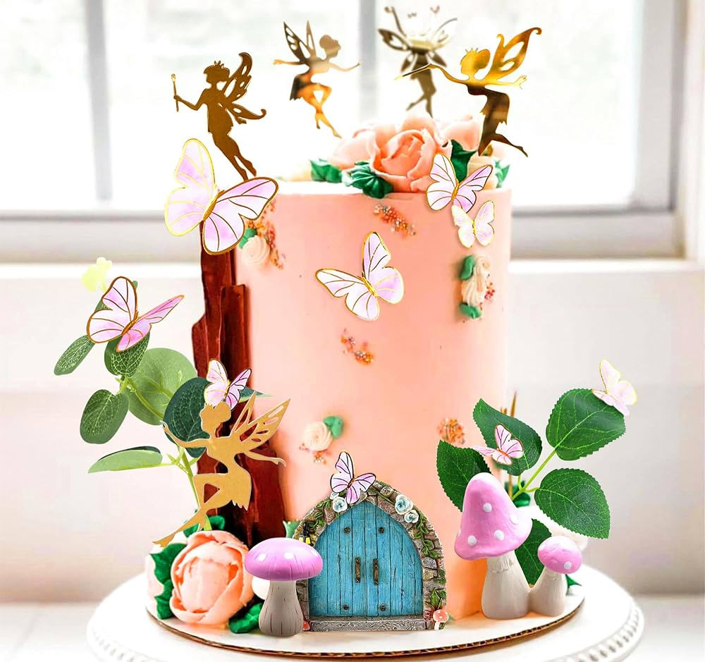JeVenis 25 PCS Pink Mushroom House Cake Decoration Mushroom Cake Decoration Fairy Cake Decoration... | Amazon (US)