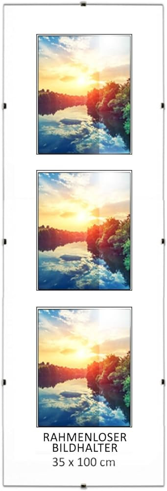 MG Design Rahmenloser Bilderrahmen, 35 x 100 cm - mit Clips, Acrylglas, HDF-Platte - zum vertikal... | Amazon (DE)