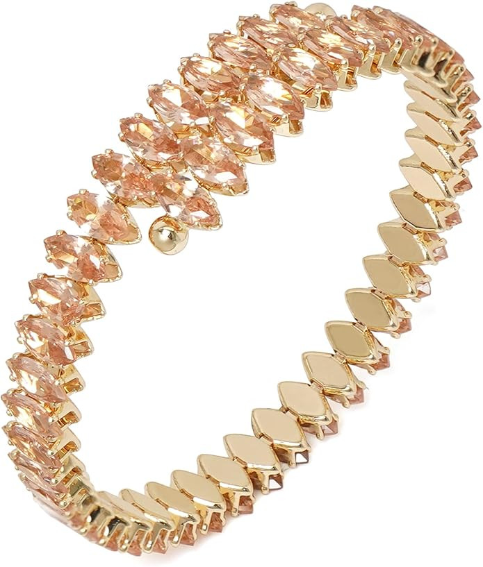 Rhinestone Cuff Bracelet Cubic Zirconia Tennis Bracelets Open Adjustable Elastic Bangle for Women | Amazon (US)