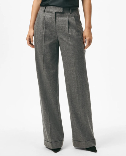 Wool Wide-Leg Pleated Flannel Trousers | Brooks Brothers