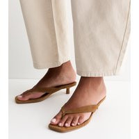 Women's Premium Real Suede Tan Toe Post Kitten Heel Mules New Look | New Look (UK)