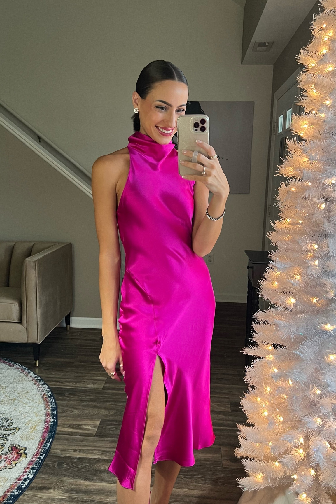 Pink satin Amanda uprichard high neck midi dress runs tts (wearing an xs) and 50% off

#LTKSeasonal #LTKHoliday #LTKwedding