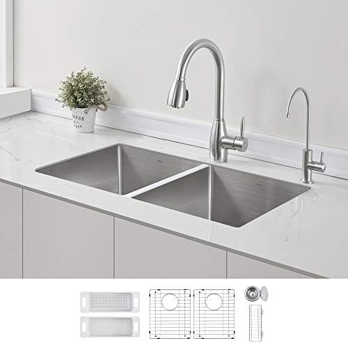 ZUHNE 32-Inch Double Bowl Undermount Stainless Steel Deep Kitchen Sink 16 Gauge (50/50 Equal) | Amazon (US)