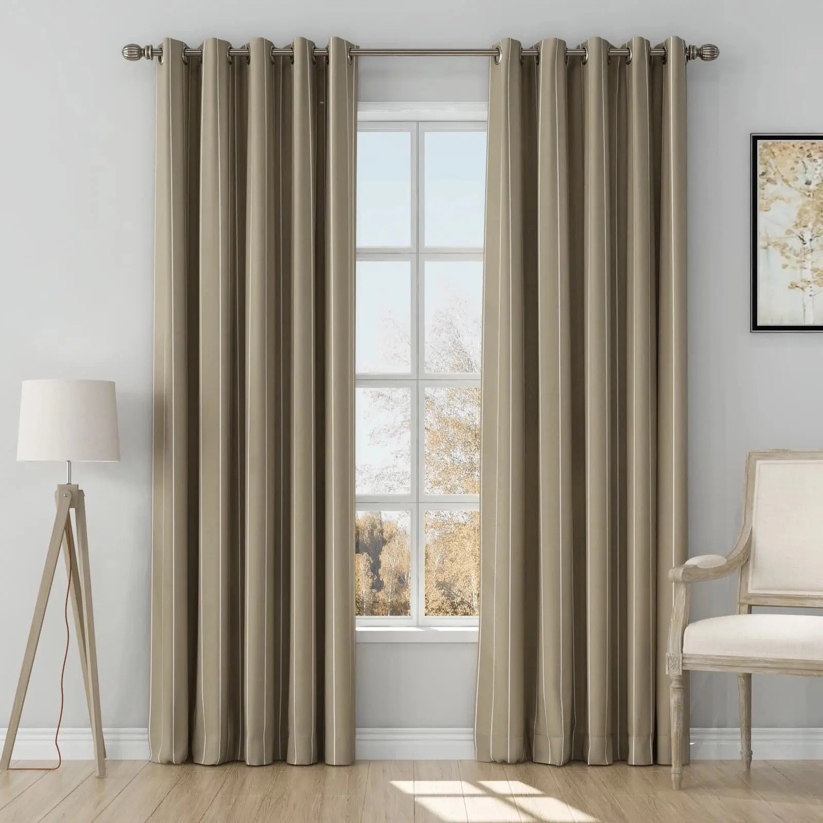 Stefana Silber Print Linen Curtain Drapery Grommet - Wide Stripe gray white WS61 | TWOPAGES