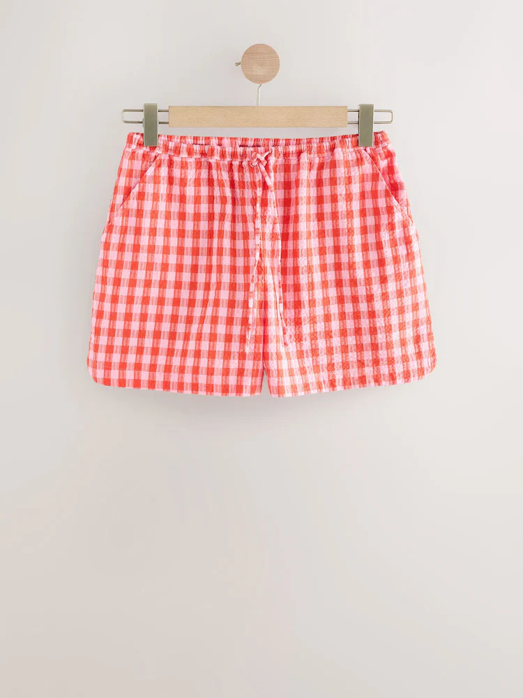 Red/Pink 100% Cotton Textured Gingham Shorts | Next EU