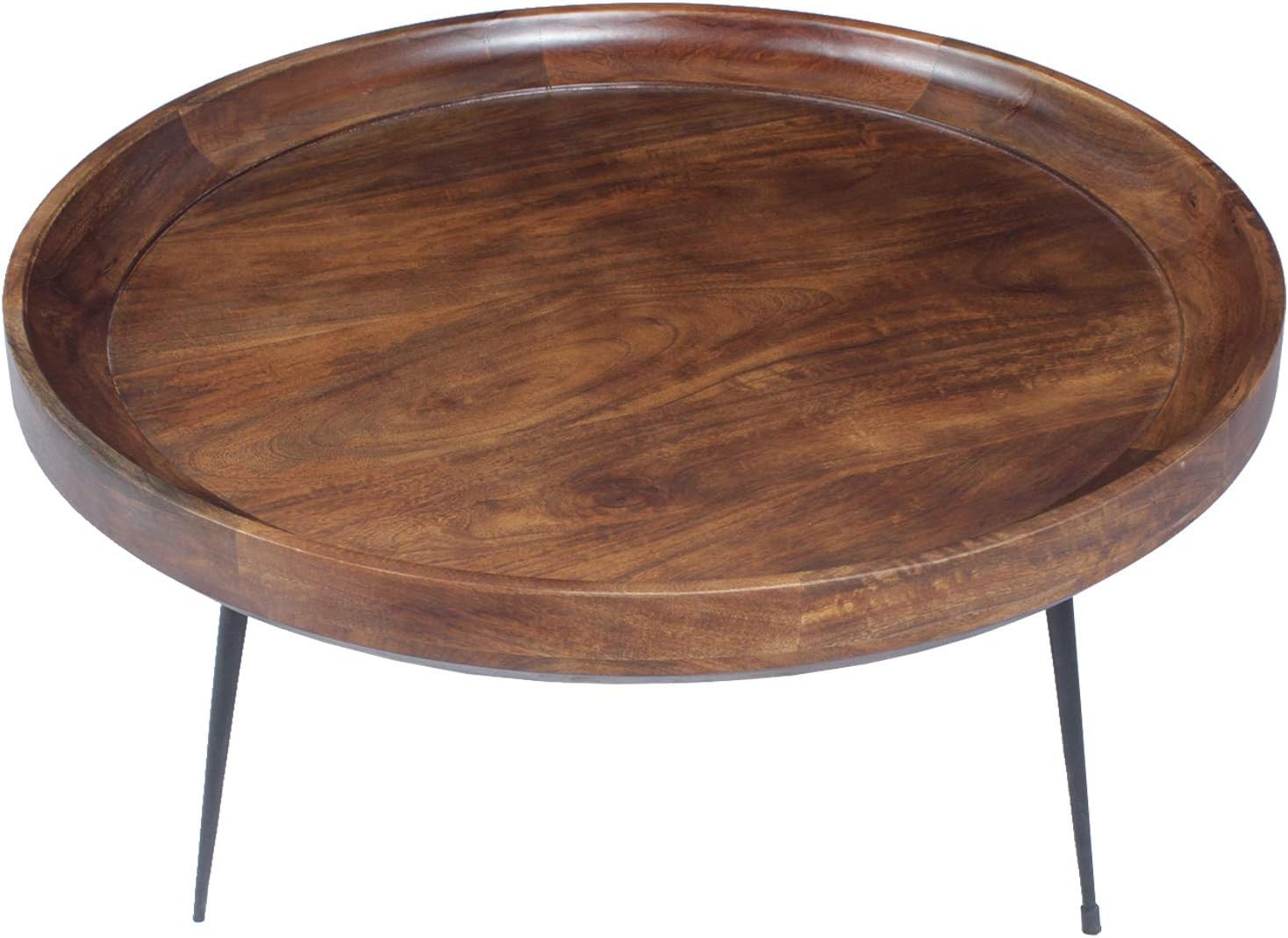 The Urban Port Round Mango Wood Coffee Table with Splayed Metal Legs, Brown and Black, 30 in x 30... | Amazon (US)