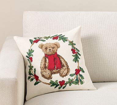 Bear Needlepoint Filled Pillow | Pottery Barn (US)