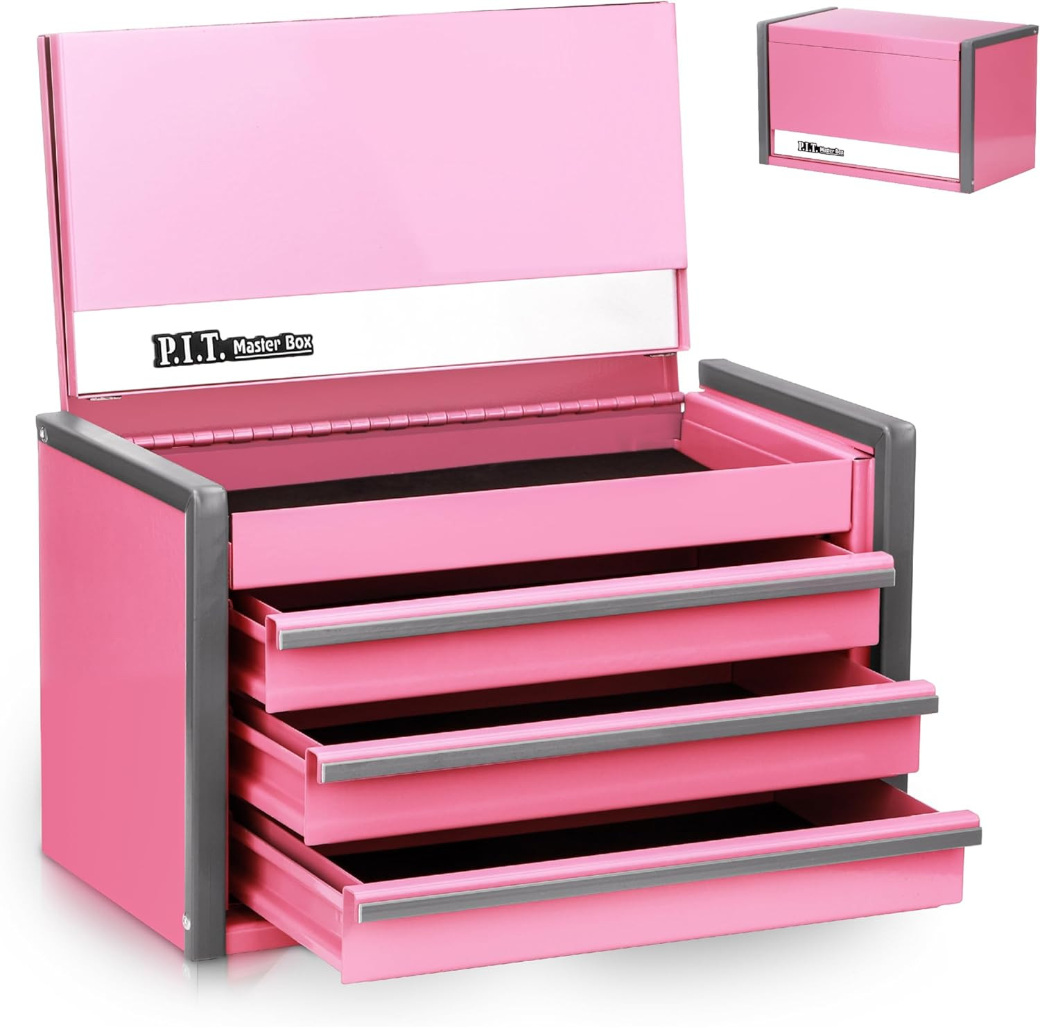 P.I.T. Mini Pink Tool Box, Portable 3 Drawer Steel Stackable Tool Box with Magnetic Tab Locking, ... | Amazon (US)