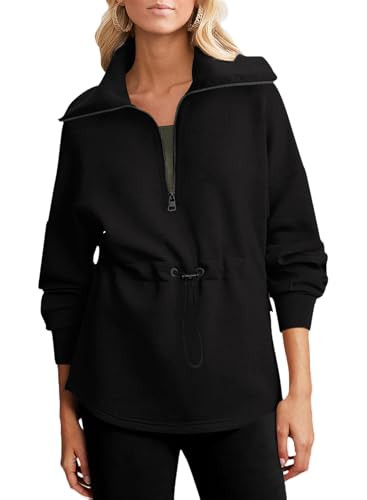 Dokotoo Womens Oversized Sweatshirts Half Zip Drawstring Waist Long Sleeve Side Slits Casual Pull... | Amazon (US)