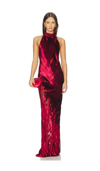 Halter Bias Gown in Ruby | Revolve Clothing (Global)