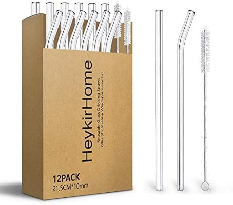 HeykirHome 12-Pack Reusable Glass Straws Transparent,Size 8''x10 MM,Including 6 Straight and 6 Be... | Amazon (US)