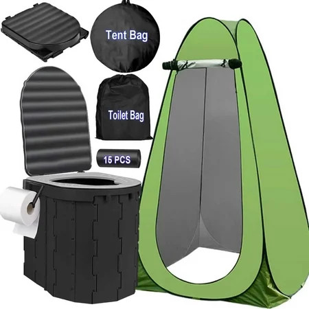 Portale Foldable Camping Toilet Set with Privacy Tent, Black | Walmart (US)