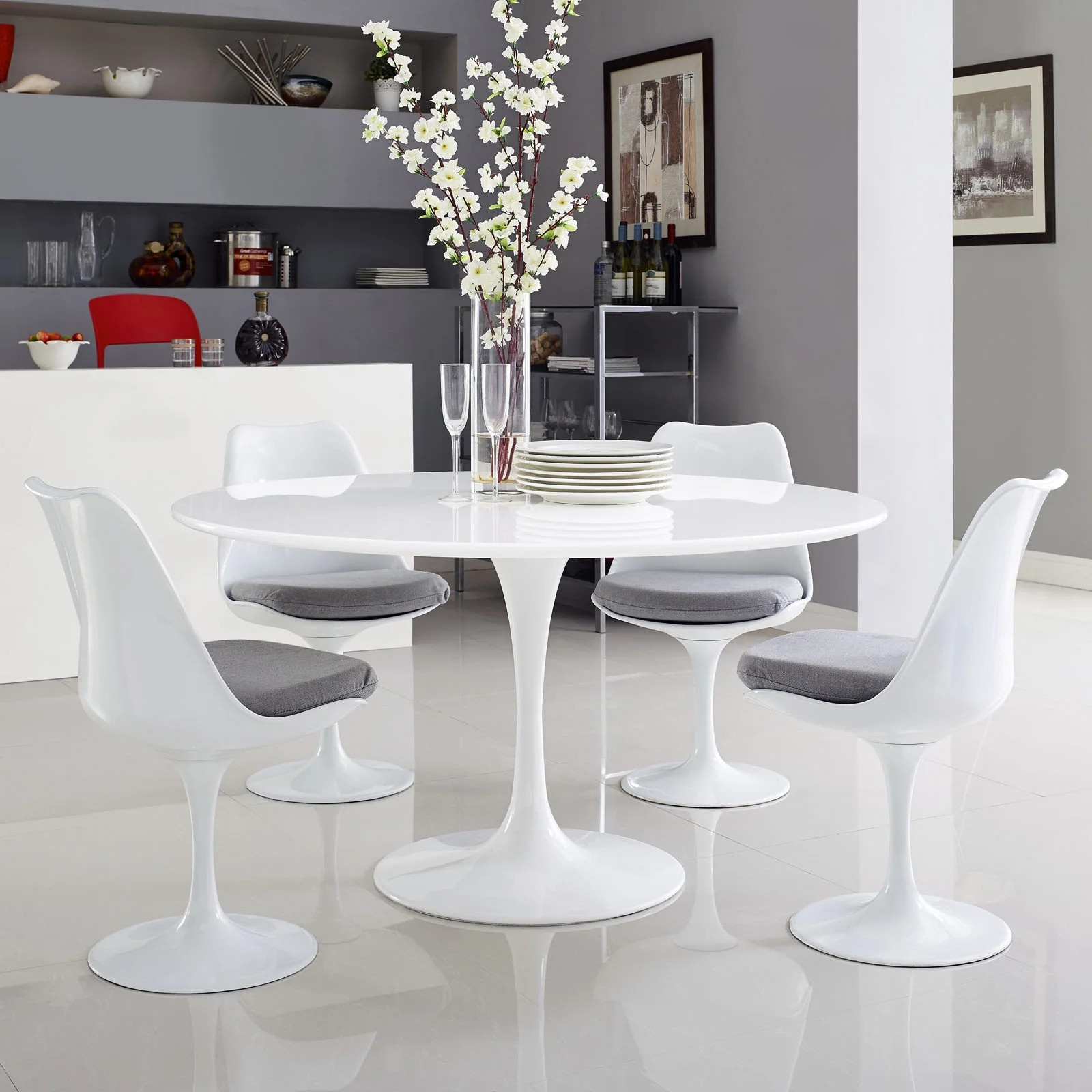 Modway Lippa 54" Round Modern Wood Top Dining Table in White - Walmart.com | Walmart (US)