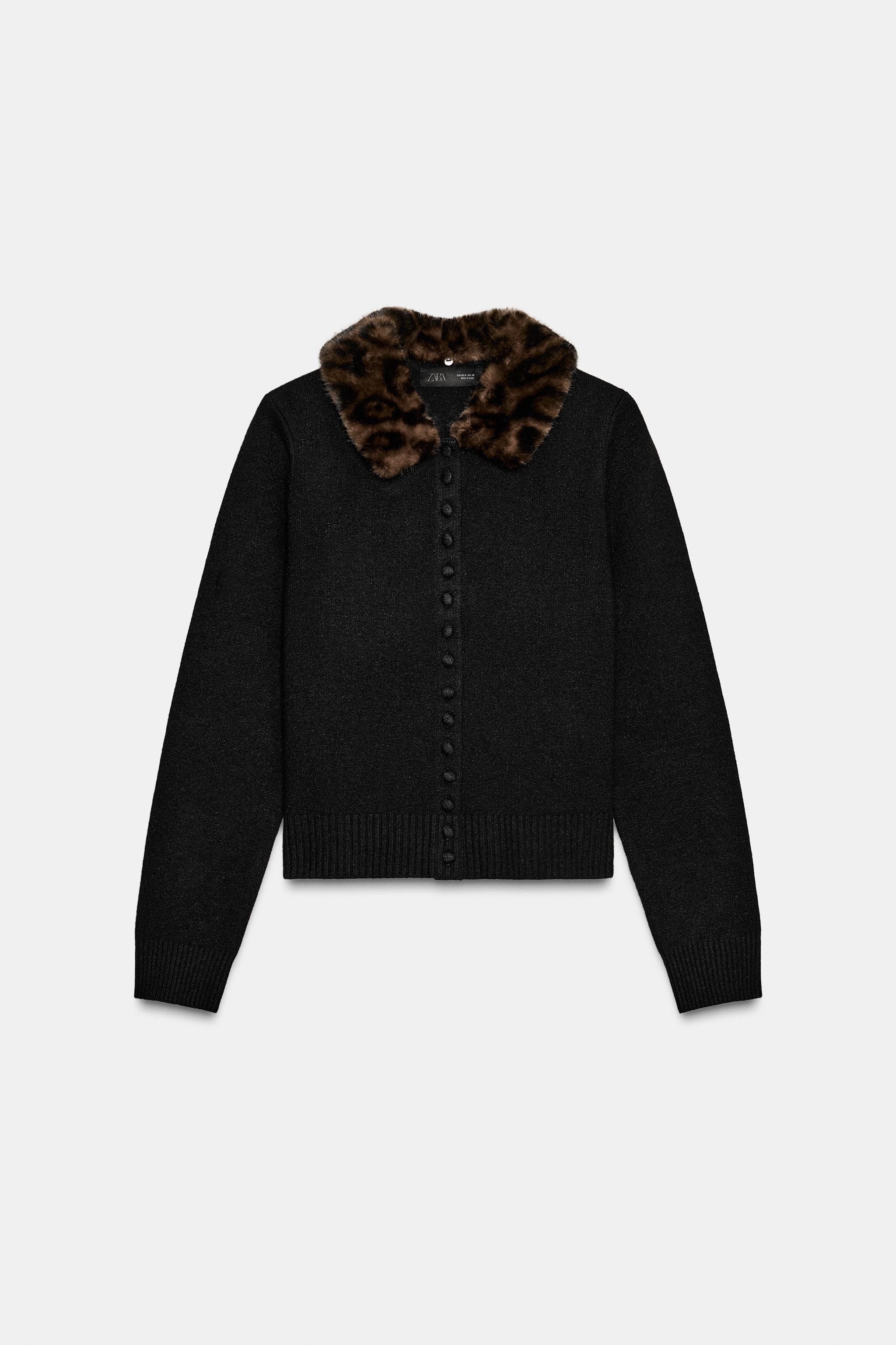 FAUX FUR COLLAR CARDIGAN | Zara US