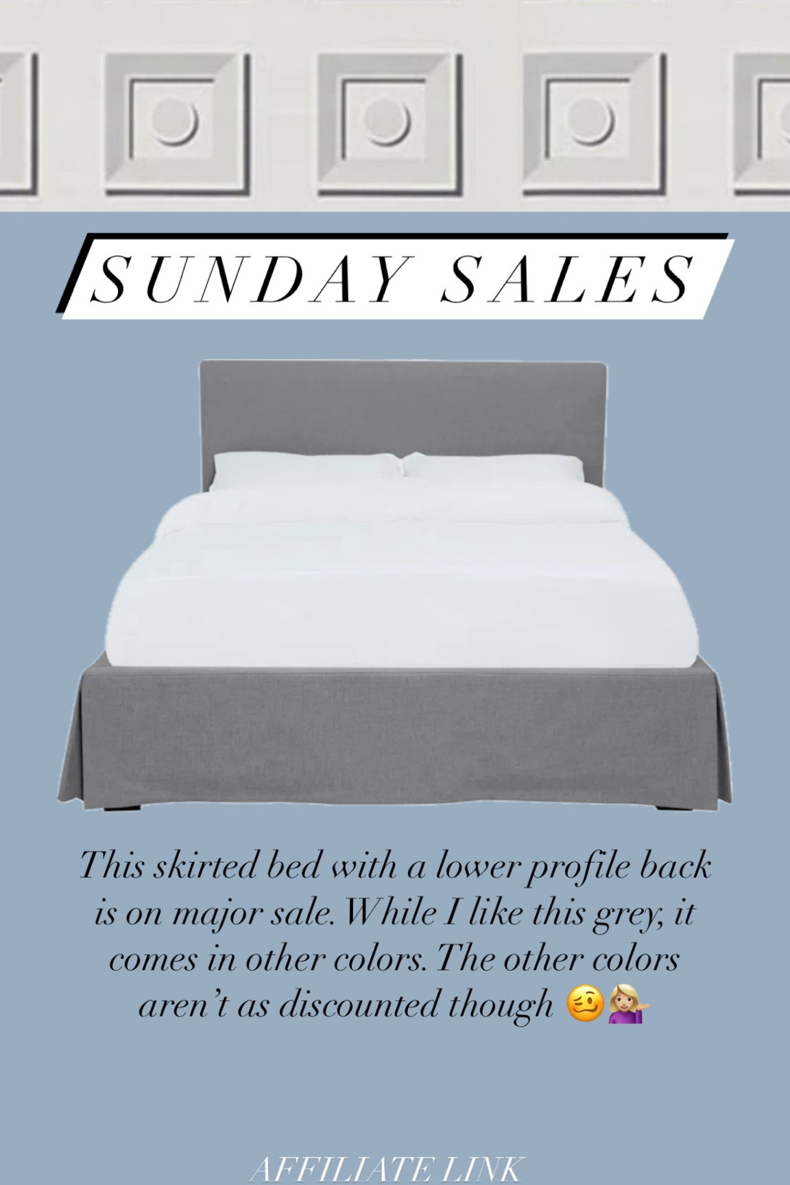 Famous skirted low profile bed on major sale.

#LTKHome #LTKSaleAlert