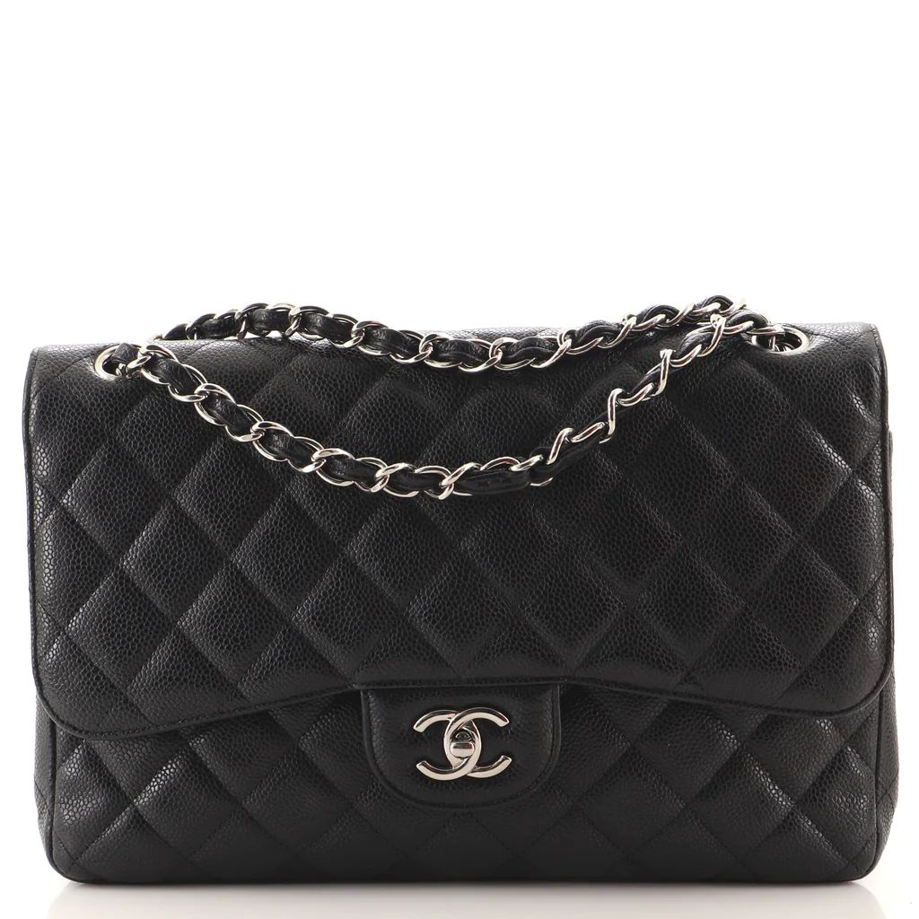 Chanel Classic Double Flap Bag Quilted Caviar Jumbo Black 1417081 | Rebag