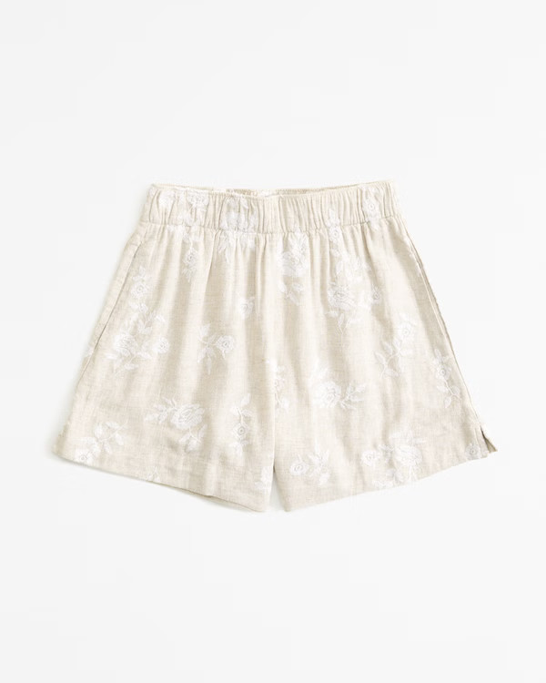 Linen-Blend Embroidered Pull-On Short | Abercrombie & Fitch (US)
