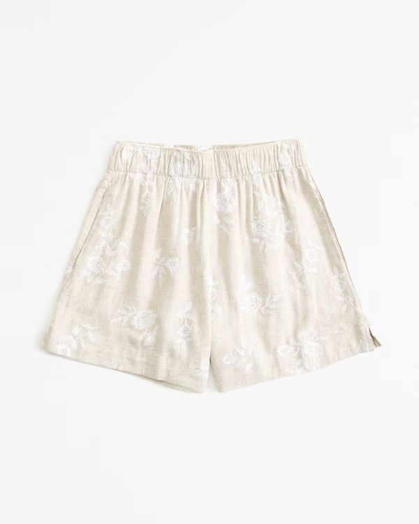 Women's Linen-Blend Embroidered Pull-On Short | Women's Clearance | Abercrombie.com | Abercrombie & Fitch (US)