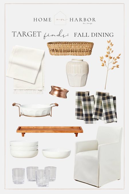Fall dining inspo from the Hearth & Hand fall collection at Target! Shop my picks: dining chair, table runner, plaid napkins, wood serving tray, bread basket, napkin rings, faux stems, vase, pasta bowls, drinking glasses, serving dish 


#LTKhome #LTKstyletip #LTKSeasonal