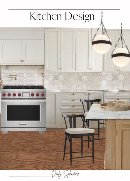 Kitchen design idea 
Pendant lights 
Counter stools 

#LTKfamily #LTKstyletip #LTKhome