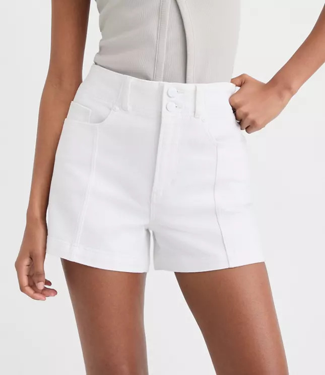 Rivete Curvy Seamed High Rise Denim Shorts in White | LOFT