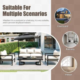 Sudzendf 4-Piece Metal Patio Conversation Set with Beige Cushions and Coffee Table for Garden, La... | The Home Depot