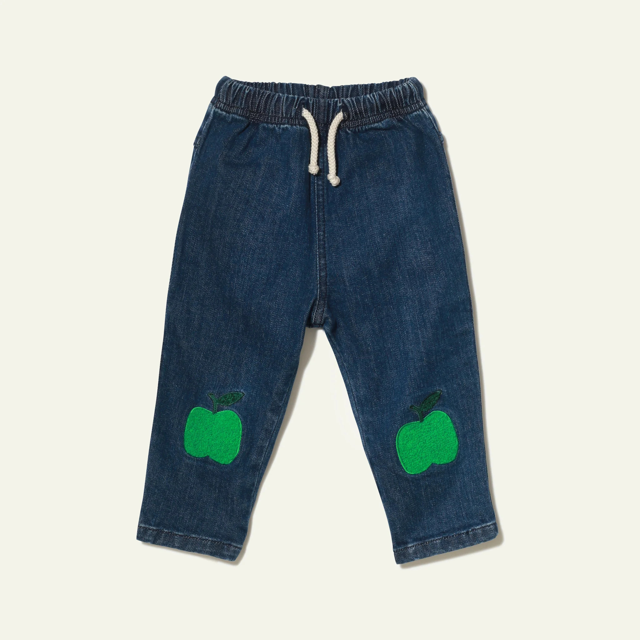 Recycled Denim Green Apple Patch Baby Pant | Mon Coeur