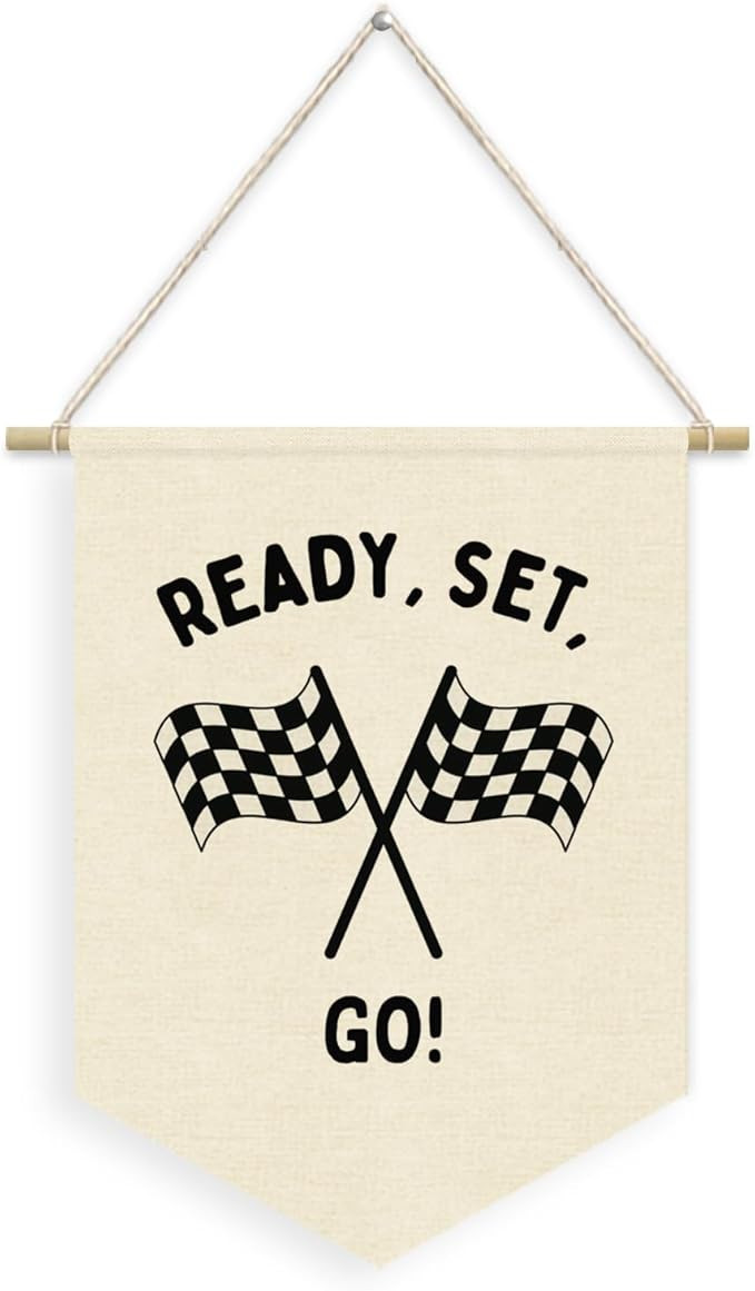 Race Car Room Decor for Boys Linen Pennant Banner - Ready Set Go Racing Pennant Flag Banner Wall ... | Amazon (US)