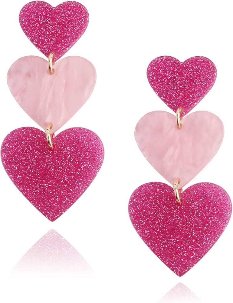 Love Heart Earrings, Valentine's Day Gifs for Girlfriend/Wife, Pink Heart Earrings for Women Tren... | Amazon (US)