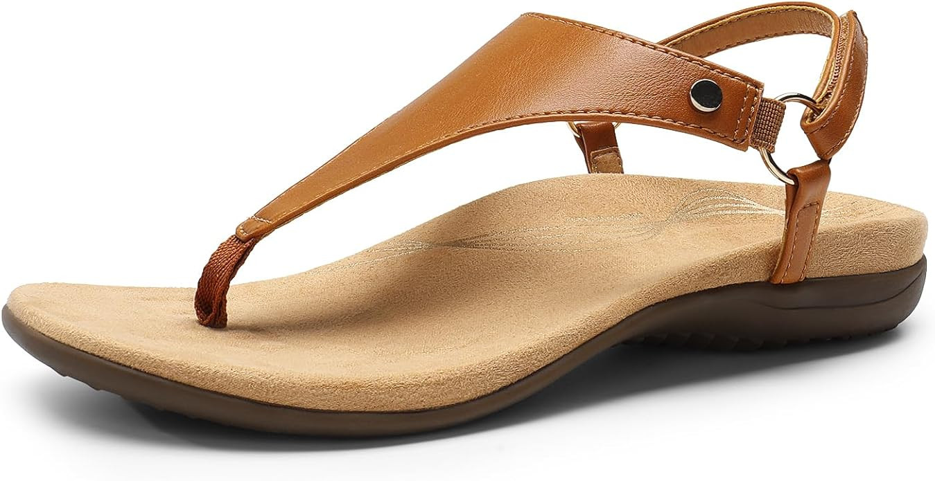 DREAM PAIRS Women's Flat Sandals Arch Support Orthopedic Comfortable Soft Cushion Summer T-Strap ... | Amazon (US)